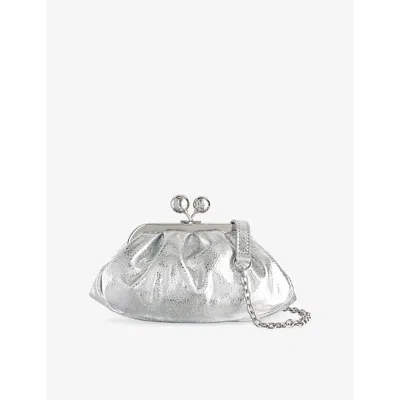 Weekend Max Mara Omens  Extra Small Pasticcino Metallic Leather Handbag In Silver