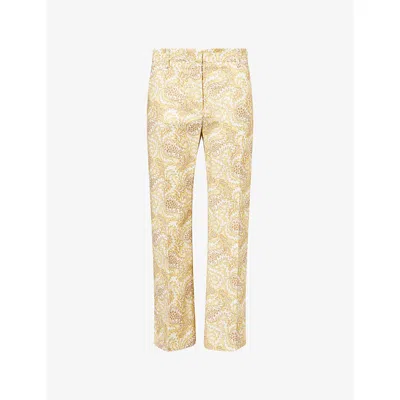 Weekend Max Mara Omens  Floral Print Straight Cotton Trousers In Gold