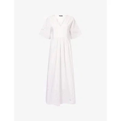 Weekend Max Mara Omens White Gathered-motif Cotton-poplin Midi Dress