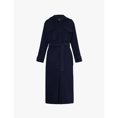 Weekend Max Mara Levante Hooded Wool Belted Coat In Navy