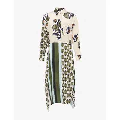 WEEKEND MAX MARA OMENS BEIGE PASSO PRINTED SILK MIDI DRESS