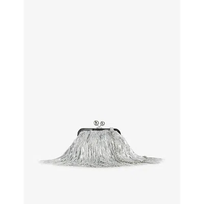 Weekend Max Mara Omens Pasticcino Sequin-fringe Small Satin Clutch Bag Silver
