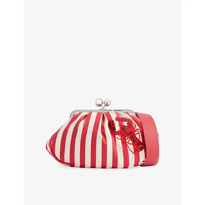 Weekend Max Mara Omens Red Striped Pasticcino Medium Cotton-blend Clutch Bag