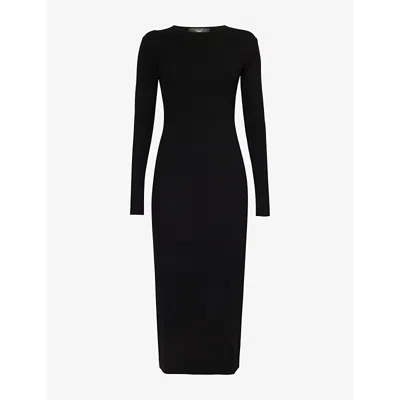 Weekend Max Mara Omens Black Tuono Long-sleeve Crewneck, Stretch-knit Midi Dress Xs