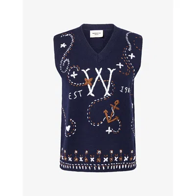 WEEKEND MAX MARA OMENS WEEKEND MAX MARA V-NECK EMBROIDERED WOOL VEST