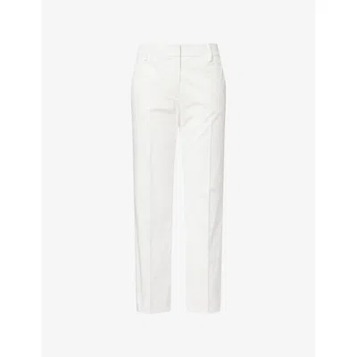 Weekend Max Mara Omens White Cropped Cigarette Slim-fit Cotton Trousers