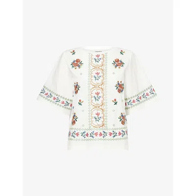 Weekend Max Mara Omens White Multicolour Embroidered Cotton T-shirt Xl