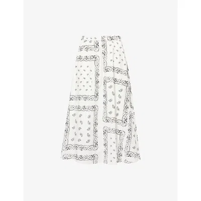Weekend Max Mara Omens White Paisley Embroidery Cotton Midi Skirt Xs