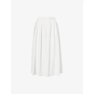 Weekend Max Mara Omens White Pio Embroidered Cotton And Linen Midi Skirt