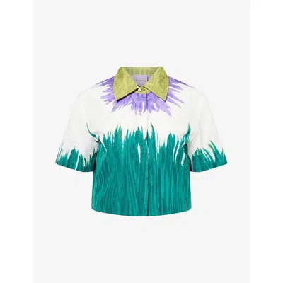 Weekend Max Mara Omens White Quero Cropped Cotton-poplin Shirt In Multi