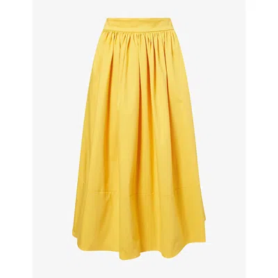 Weekend Max Mara Omens Yellow Fitted-waist Gathered Cotton Midi Skirt