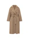 Weekend Max Mara Weekend Long Virgin Wool Belted Jacket In Brown