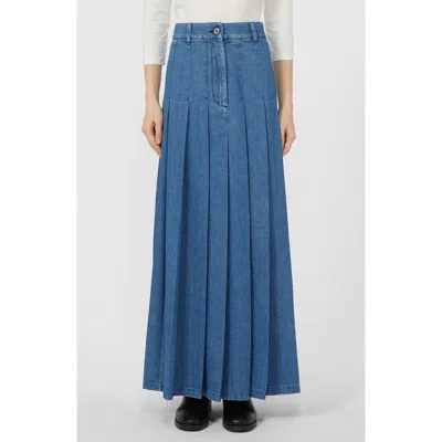 Weekend Max Mara Opunzia Pleated Denim Maxi Skirt In Blue
