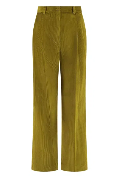 Weekend Max Mara Wide Leg Corduroy Trousers Featuring Pockets In Green