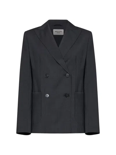 Weekend Max Mara Ornati Double-breasted Wool Blazer In Gray