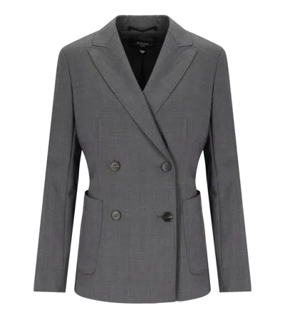 Weekend Max Mara Ornati Grey Double-breasted Blazer In Gray