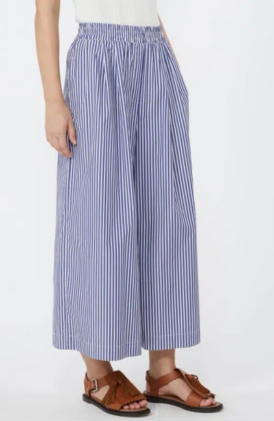 Weekend Max Mara Omens Navy Pinstripes Stripe-print Wide-leg Cotton Cropped Trousers In Multi