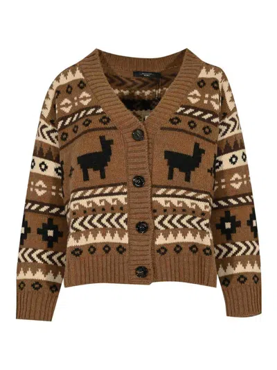Weekend Max Mara Ovatta Cardigan In Alpaca And Wool Jacquard In Brown
