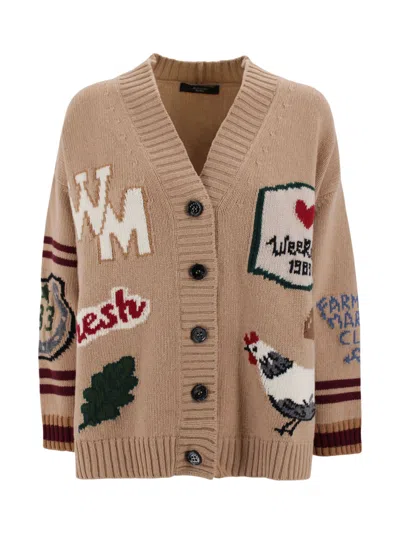 WEEKEND MAX MARA OVERSIZED CARDIGAN IN BEIGE WOOL YARN
