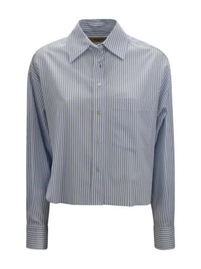 Weekend Max Mara Oversized Cropped Shirt With Pleated Back In Blue