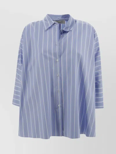 Weekend Max Mara Oversized Striped Cotton Poplin Shirt In Light Blue