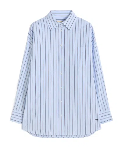 Weekend Max Mara Oversized Striped Cotton Shirt In Blue