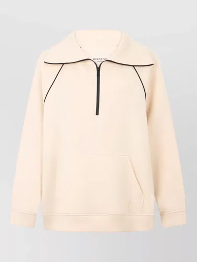 Weekend Max Mara Zip-up Hoodie Lightweight Sweatshirt With Partial Collar Zipper In Neutral