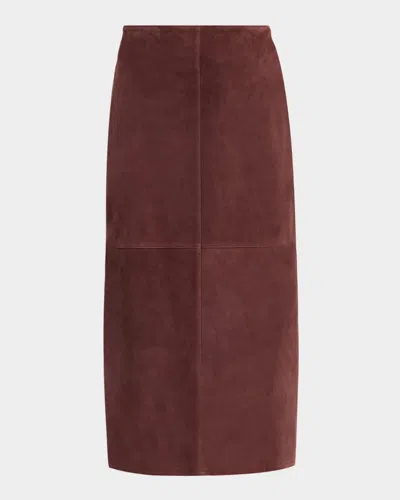 Weekend Max Mara Pala Straight Suede Midi Skirt In Brown