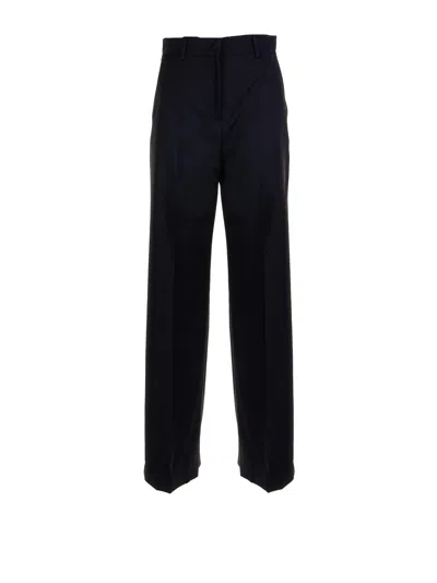 Weekend Max Mara Palazzo Trousers In Wool Canvas In Nero