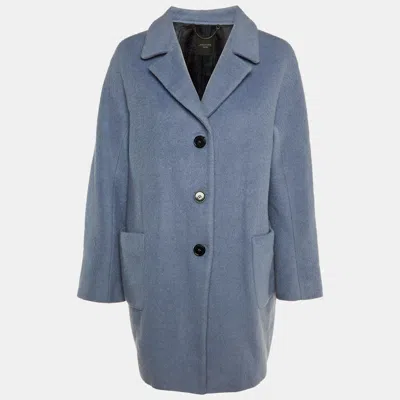 Pre-owned Weekend Max Mara Pale Blue Wool Button Front Coat L