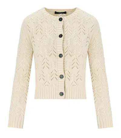 Weekend Max Mara Panaria Button-up Crewneck Cardigan In Beige