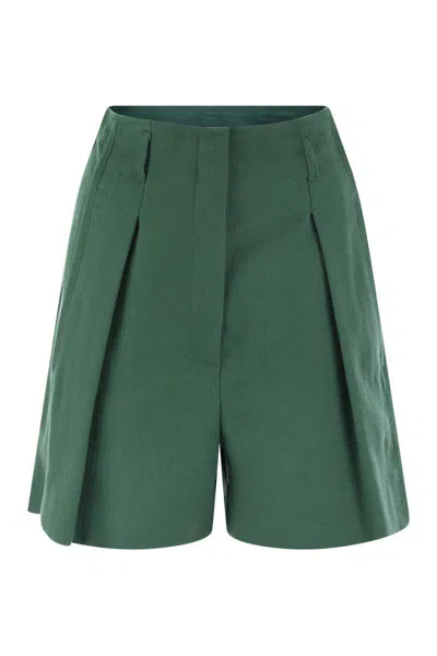 Weekend Max Mara Pandoro - Cotton Bermuda Shorts With Darts In Green