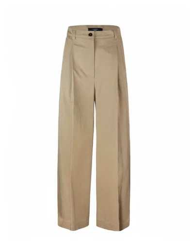 Weekend Max Mara Pantalone Ampio In Gabardina Di Cotone Beige In 001