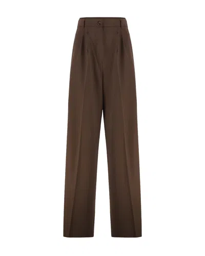 Weekend Max Mara High Waist Wide Leg Wool Trousers In Brown