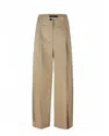 Weekend Max Mara Pantalone Ampio In Gabardina Di Cotone Beige In Toni Neutri
