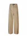 Weekend Max Mara Pantalone Ampio In Gabardina Di Cotone Beige In Toni Neutri