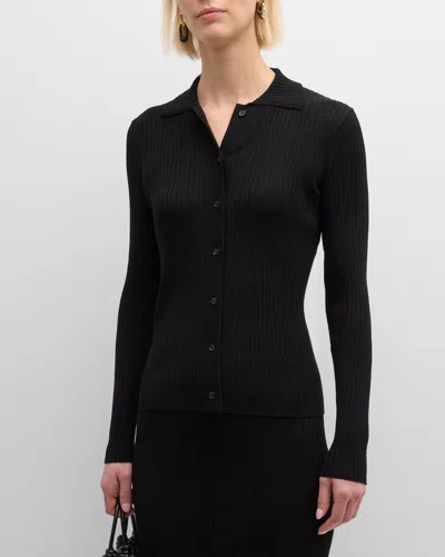 Weekend Max Mara Papiro Ribbed Button-down Sweater In Black