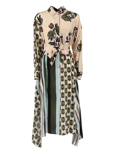 Weekend Max Mara Omens Beige Passo Printed Silk Midi Dress In Multi