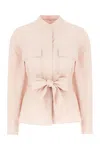 Weekend Max Mara Poplin Blouse With Belted Waist And Stand Collar In Pink