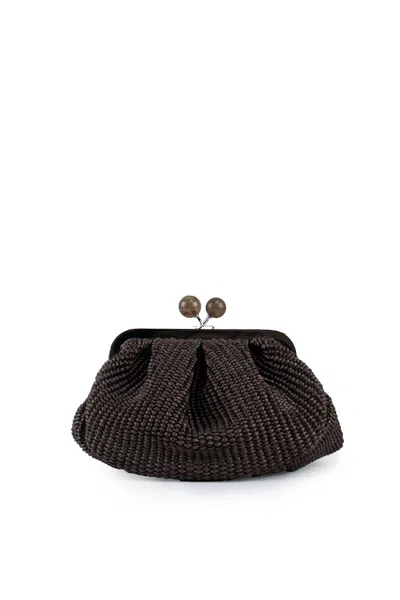 Weekend Max Mara Pasticcino Bag Small Palmas In Raffia In T.moro