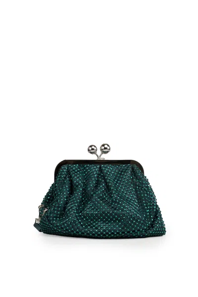 Weekend Max Mara Pasticcino Edita Bag In Mesh And Rhinestones In Verde Eden