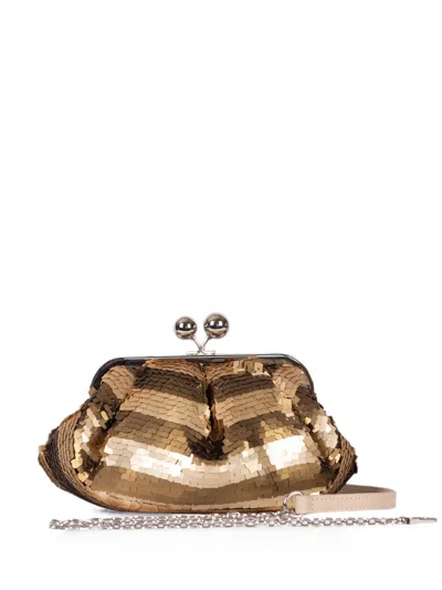 Weekend Max Mara Pasticcino Sequin-embellished Clutch Bag In Gold