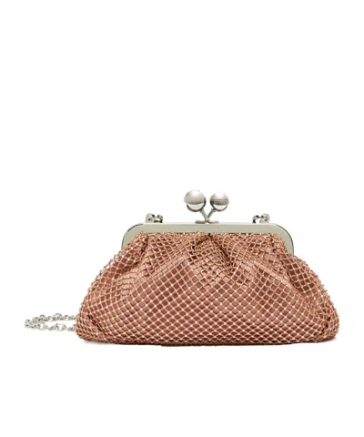 Weekend Max Mara Pasticcino Small Mesh Rhinestones Handbag In Brown