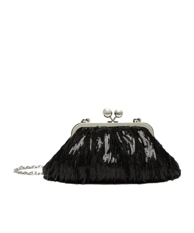 Weekend Max Mara Pasticcino Trumpet Clutch With Tassel And Sequins In Black