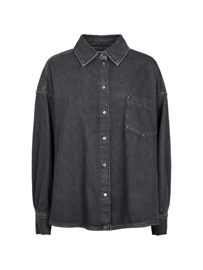 Weekend Max Mara Patch-pocket Denim Shirt In Gray