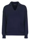 Weekend Max Mara Omens Navy Saloon V-neck Cotton Jumper In Blue