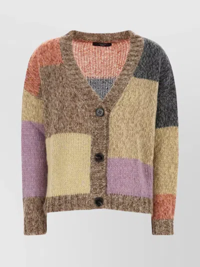 Weekend Max Mara Patchwork V-neck Long Sleeve Cardigan