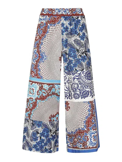 Weekend Max Mara Patterned Cotton Trousers In Blue