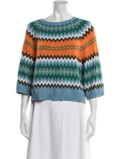 Pre-owned Weekend Max Mara Patterned Crew Neck Sweater In Blue