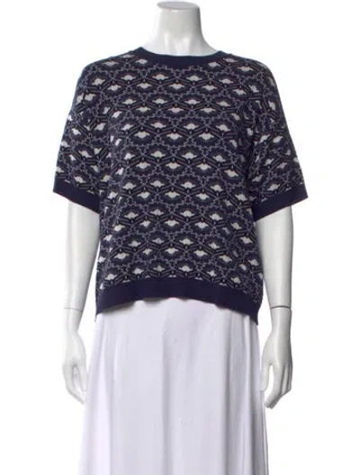 Pre-owned Weekend Max Mara Patterned Crew Neck Sweater W/ Tags In Blue